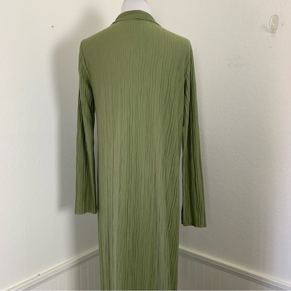 Stateside Knit Plisse Cardigan Duster Open Front Pockets Green Size M - Picture 14 of 15